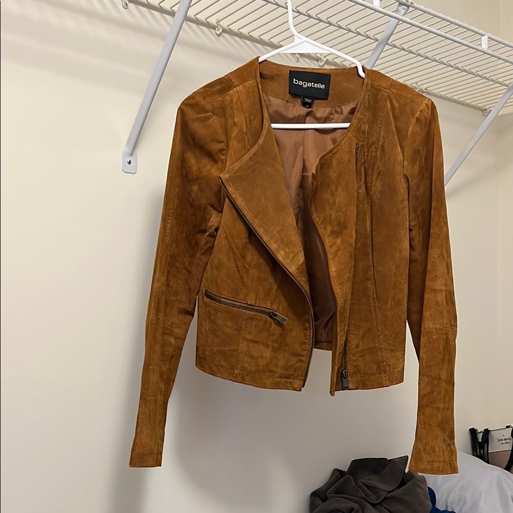 Bagatelle Tan Leather Moto Jacket with Asymmetrical Zipper